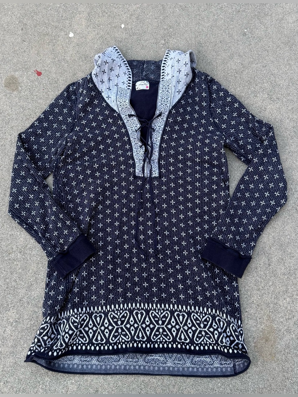 Intimately Free People Waffle Knit Hooded Tunic Pullover Oversized Thermal Boho